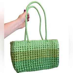 Green Striped Straw Bag